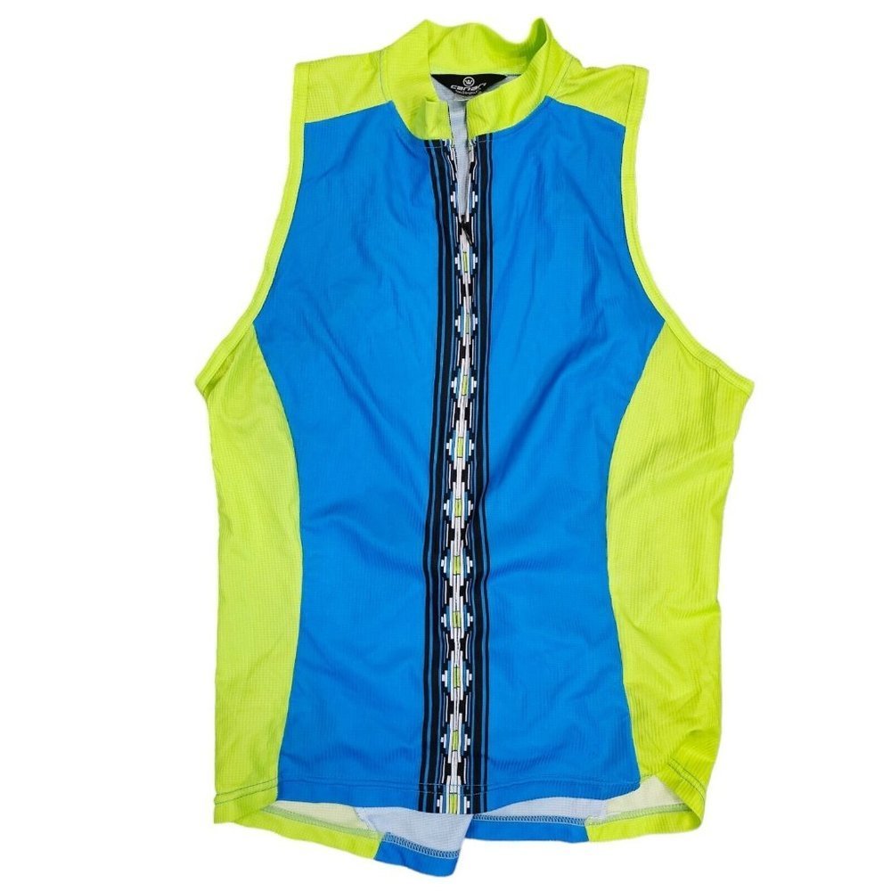 Womens XL Neon‎ Bright Cycling Tank Yellow Blue Pockets Zip Canari Colorblock